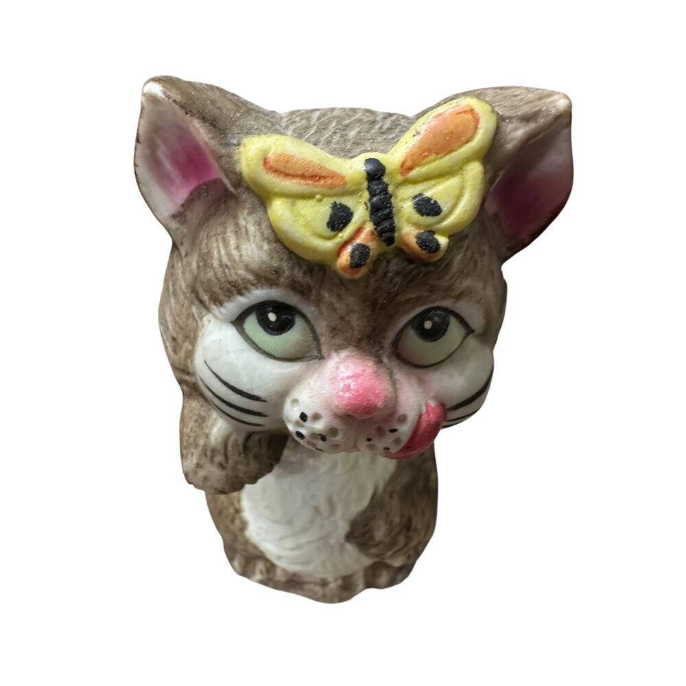 Vintage 4.25" Tall Jasco Critters Cat Kitten Porcelain Bell‎ with Butterfly